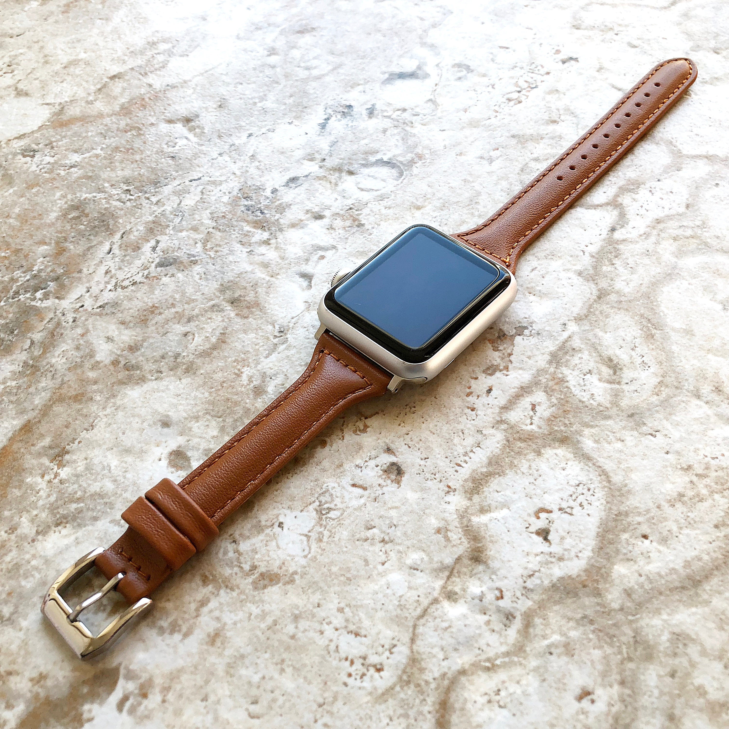 Apple Brown Color Slim Elegant Soft Leather Band Strap for iWatch Ultra 2 49mm and 9 8 Series 41mm 45mm Case Handmade Bracelet